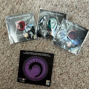 SDCC ENDERS Game set of 3 pins & 1 sticker NEW